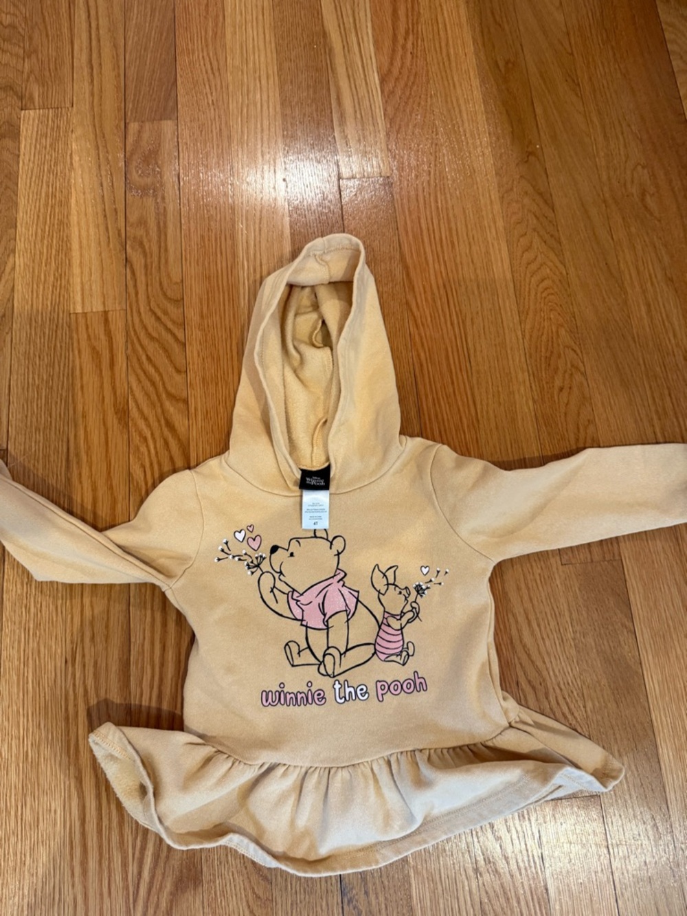 Disney Winnie the Pooh Light Beige Hoodie Dress with Pink Accents